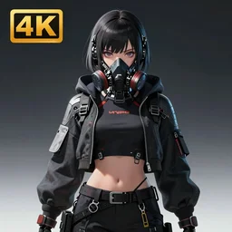kyoto animation, cool girl wearing cyberpunk mechanical futuristic streetwear, respirator, detailed portrait, cell shaded, 4 k, concept art, by wlop, ilya kuvshinov, artgerm, krenz cushart, greg rutkowski, pixiv. cinematic dramatic atmosphere, sharp focus, volumetric lighting, cinematic lighting, studio quality