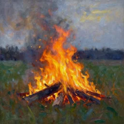 fire in a field post - impressionism artwork
