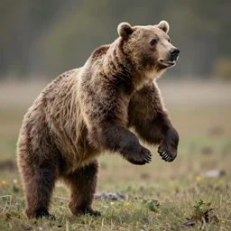 jumping grizzly bear, photo, masterpiece