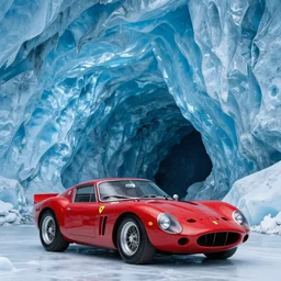 cinematography of Ferrari 250 GTO series 2 in a blue glacier cave by Emmanuel Lubezki
