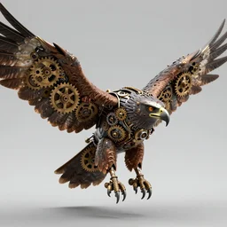digital art of a steampunk hawk, his wings are full of gears and his beak is mechanic, Artstation contest winner, unreal engine 5, rendered with octane ray tracing