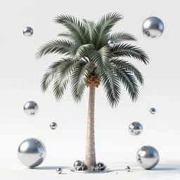 y 2 k aesthetic palm tree, neomodernist art style, silver blobs, y 2 k aesthetic
