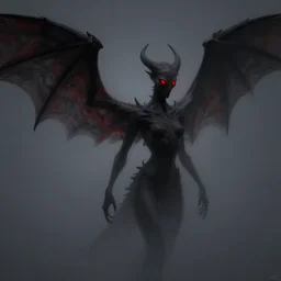 abstract shadow demon with wings red hunter eyes, highly realistic photo realistic octane render blender highly detailed 8 k