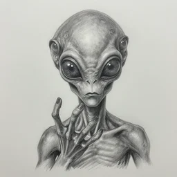 a very crude pencil sketch of a 12 eyea alien zombi fingi with 12 eyes and grey oily skin