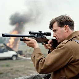 John Kennedy holding a sniper and self aiming at the 1963 bombing, polaired
