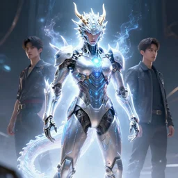 the dragon man wearing a technological battle suit, aura of light, artificial intelligence, scifi, futuristic, highly detailed, trending on artstation, lee ji - eun, advanced technology, art by vitaly bulgarov and nivanh chanthara and lance wilkinson