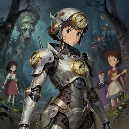 detailed, sharp, portrait of a cute humanoid female cyberpunk clockwork warrior by Anna Dittmann and by studio ghibli and Tim Burton and Junji Ito and Zdzislaw Beksinski. digital art. surreal. featured on art station. anime arts. featured on Pixiv, HD, 8K, highly detailed, good lighting