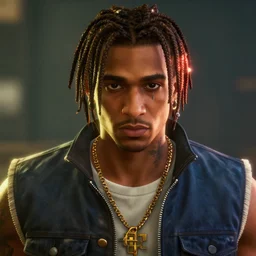 a videogame still of Playboi Carti in Tekken 7, portrait, 40mm lens, shallow depth of field, close up, split lighting, cinematic, 2022