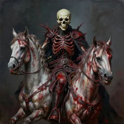 portrait painting of death, apocalyptic rider, covered in blood, ultra realistic concept art intricate