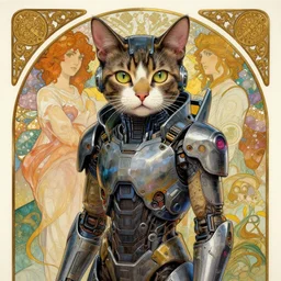 a cat with cyberpunk armor, painted by art by tsuyoshi nagano, greg rutkowski, artgerm, alphonse mucha - h 7 6 8