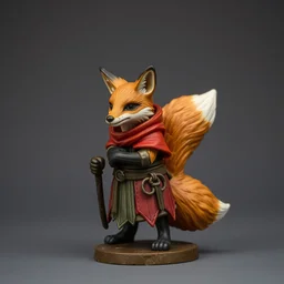 a medieval anthropomorphic fox with a fluffy tail as a dnd figurine