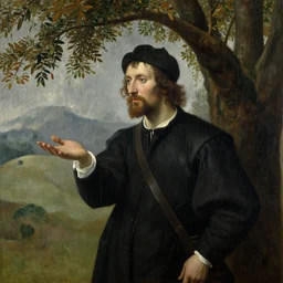 Oil painting of a man under a tree while it is raining, Greg Rutkowski, Renaissance painting