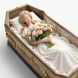 mysterious sleeping beauty holding a large bouquet of flowing flowers, sleeping in an elaborate coffin, fantasy, regal, intricate, by stanley artgerm lau, greg rutkowski, thomas kindkade, alphonse mucha, loish, norman rockwell