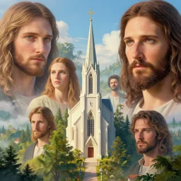 a photo of a dream world. it is a beautiful landscape. the detail is amazing. simply stunning. jesus, church, perfect faces, nuri iyem, james gurney, james jean, greg rutkowski, anato finnstark, jesus christ, jesus, jesus, corrected face.
