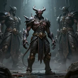 a great demon who is standing before the giant gods, full single body, character design, Dark fantasy, unreal engine, high detail, realistic, sci-fi, trending on artstation, Greg Rutkowski,