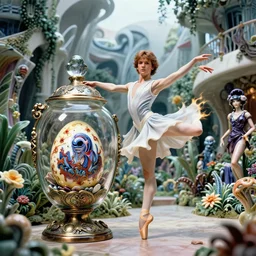 fuji gfx, 8 k, j. j abrams flare ; esoteric ultra realistic faberge in cthulhu ( 1 9 9 0 ) film still garden dance scene in frontiers in porcelain photography fashion magazine june seinen manga portrait edition, hyperrealistic real - life xenomorph luke skywalker porcelain occult egg in victorian glass jar, pointe pose, eye contact, tilt shift wide shot zaha hadid background
