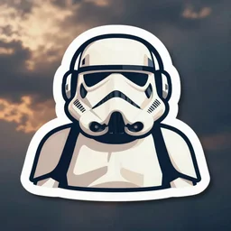 svg sticker, centered, round-cropped, white-space-surrounding, Storm-Trooper listening to headphones, flat colors, vector art
