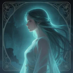 side portrait, maya ali, wind sorcerer, gloomhaven, soft, smooth, luminescent, art nouveau tarot, backlit glow, by hitomi kisugi, martine johanna, simon stalenhag, chie yoshii, casey weldon, wlop, ilya kuvshinov, cushart krenz