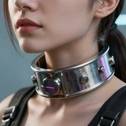 detailed ((realistic)) female character cyberpunk wearing thick steel collar around neck, realistic, art, beautiful, 4K, collar, choker, collar around neck, punk, artstation, detailed, female, woman, choker, cyberpunk, neon, punk, collar, choker, collar around neck, thick collar, tight around neck, punk,