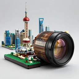 wide shot lens photo of a very intricately detailed lego shanghai designed by a master builder