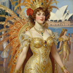 a beautiful realistic painting of ( ( isabelledeltore ) ) in the 1 9 8 0 s carnival in the city of sydney, australia intricate, elegant, highly detailed, digital painting, artstation, concept art, by krenz cushart and artem demura and alphonse mucha
