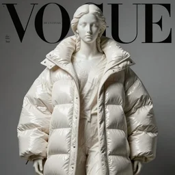 well lit fashion shoot portrait of extremely beautiful female marble statue wearing huge over size puffer jacket by dingyun zhang, yeezy, balenciaga, vetements, a cold wall, sharp focus, clear, detailed,, cinematic, detailed, off white, glamourous, symmetrical, vogue, editorial, fashion, magazine shoot, glossy