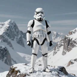 star wars snow trooper on a snowy mountain top, greg rutkowski, 8 k, shallow depth of field, intricate detail, concept art,
