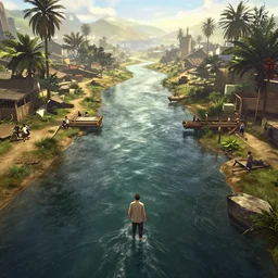 highly detailed vanishing - point river, in gta v, stephen bliss, unreal engine, fantasy art by greg rutkowski, loish, rhads, ferdinand knab, makoto shinkai and lois van baarle, ilya kuvshinov, rossdraws, tom bagshaw, global illumination, radiant light, detailed and intricate environment