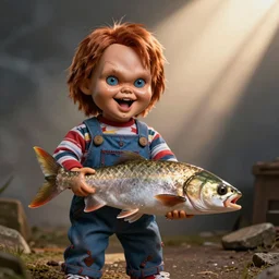 screaming chucky doll catching a tarpon