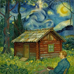 [ a log cabin in the forest ] [ van gogh ] [ zack snyder ]