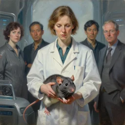being of rat microbiologist, futuristic, tim hildebrandt, laurie greasley, victo ngai, bruce pennington, donato giancola, trending on artstation, cinematic composition, beautiful lighting, hyper detailed, 8 k, oil on canvas