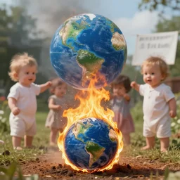 babies protesting and burning earth