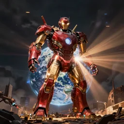 the iron giant destroying earth with laser eyes