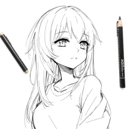 a sketch of an anime girl, rough sketch, trending on artstation, detailed, anime, line art, black and white