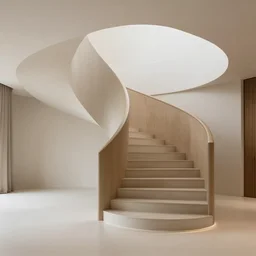 liminal space beige and light brown and white colors, modernistic, interior design, stairs