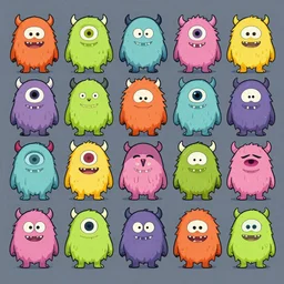 lots of little monsters in the style of mcbess