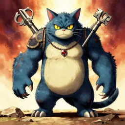 cat monster,JRPG enemy, epic key art illustrated by Tetsuya Normura