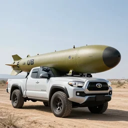 wideshot of a UB-32 rocket pod mounted on a Toyota Tacoma, highly detailed, 4k photo, shot with sony alpha