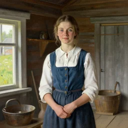 portrait of a beautiful farmgirl inside a rustic norwegian farmhouse in the country interior, art by anders zorn, wonderful masterpiece by greg rutkowski, beautiful cinematic light, american romanticism thomas lawrence, greg rutkowski rule of thirds, golden ratio