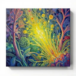 colorful artwork by ernst haeckel with vividly fractured pixiv scenery art macroscopic imprints of ethereal plant illumination, put onto canvas