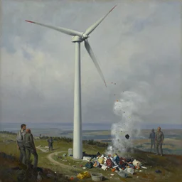 oil painting of detailed turbine chewing throwing garbage, by alberto bontempi, by francesco blanc 1 9 7 1, richard m powers landscape, horror by enric torres, by jack gaughan, simon bisley & boris vallejo, hyper realism, cinematical