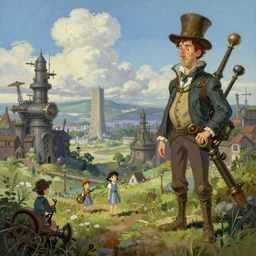 a beautiful landscape painting of steampunk landscape, by richard dadd and don bluth and makoto shinkai, trending on artstation, octane render