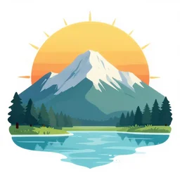sun mountain water illustration vector digital art trending on artstation
