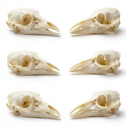 montage of style sheets, bird head of bones, macro photograph of bird head of bones by naturalist museum