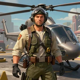 william h. macy as a helicopter pilot in team fortress 2, promotional screenshot