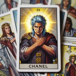 handmade tarot card art, character portrait in the style of thomas river and artgerm, wlop, cinematic lighting, hyperdetailed, 8 k realistic, symmetrical, global illumination, radiant light, halo, love and mercy, frostbite 3 engine, cryengine, dof, trending on artstation, digital art, chanel