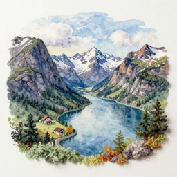 an amazing norway landscapes glue and pva mountains, watercolor art, wool felting art, by ivan shishkin, 8 k resolution, colorful, digital art