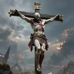 kratos on the cross, holy, unreal engine 4, ultrarealism, still from the game