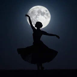 a single silhouette dancing, folk, in the moonlight