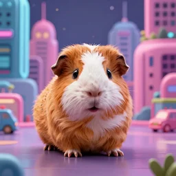 Guinea pig in a vaporwave city, photorealistic, HDR, 4k, wallpaper, epic, Cinematic, ray-traced, 8k, unigine render